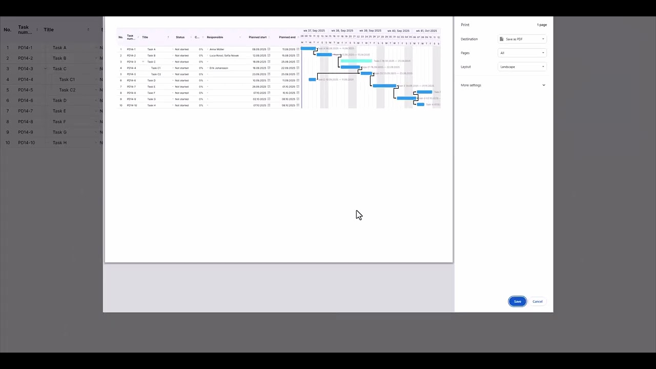 How to Print the Gantt Chart