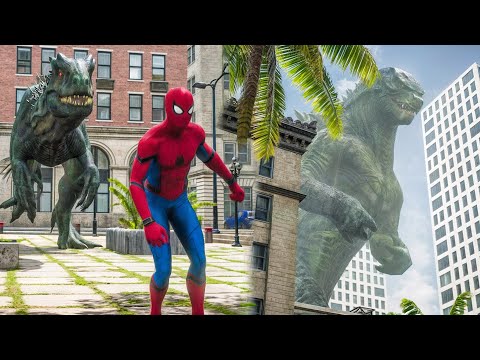 Godzilla Saves Spiderman from Indominus Rex