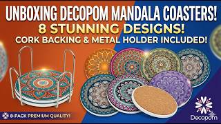 Boho Drink Coasters with Holder - 8 Set Ceramic