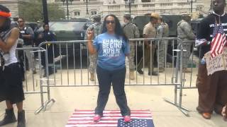 Erica Walker Steps on flag infront of Soldiers #ericsheppardchallenge