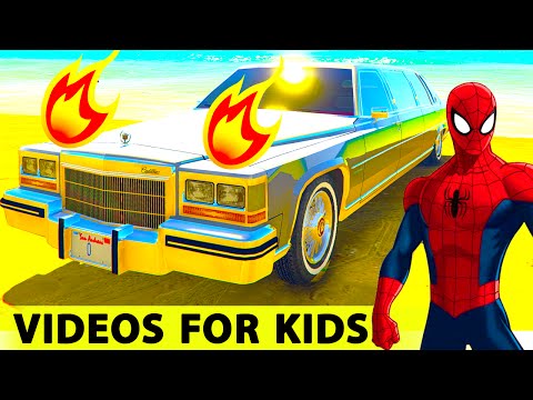 COLORS LIMOUSINE Spiderman Cartoon for Kids - Epic Cars Party with Children's Nursery Rhymes Songs Video