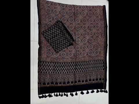 Ajrakh Chanderi Top with Bottom Set.... For Booking Whatsapp 7012879116
