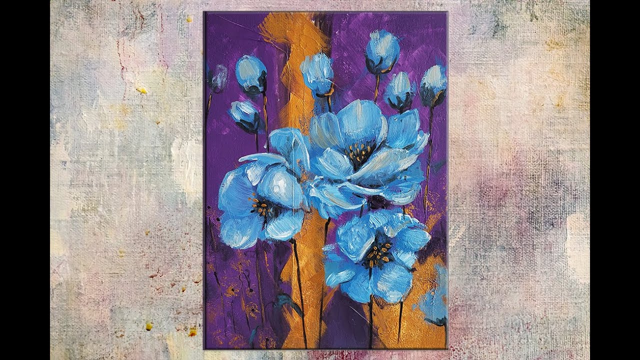 Simple acrylic painting for beginners/Floral /Blue flowers/MariArtHome