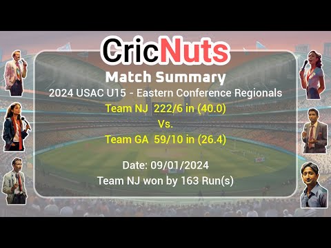 Team NJ vs Team GA - 09/01/2024 - 2024 USAC U15 - Eastern Conference Regionals-USA Cricket Junior P