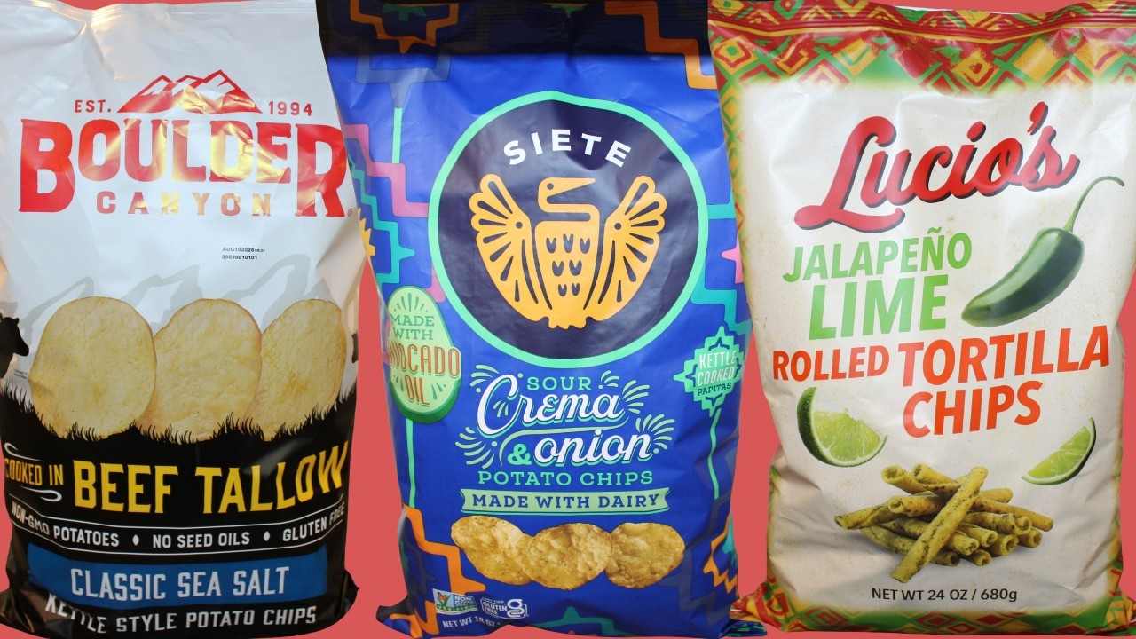 Boulder Canyon Beef Tallow Chips, Siete Sour Crema & Onion, Lucio’s Jalapeño Lime Tortilla Chips