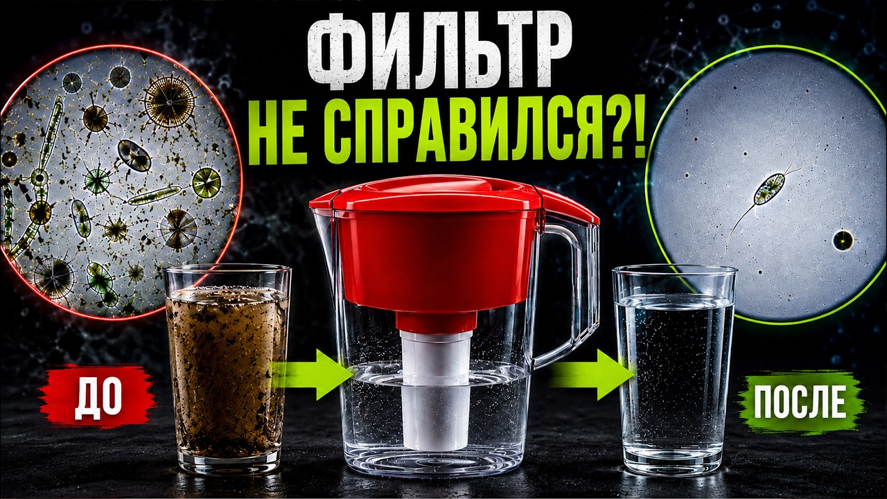 ОСТАНОВИТ ЛИ ФИЛЬТР МИКРОБОВ ИЗ ГРЯЗНОГО ОЗЕРА? СМОТРИМ ПОД МИКРОСКОПОМ