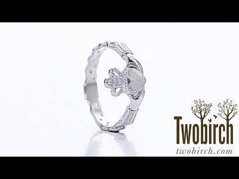 0.02ct Celtic Claddagh Wedding Ring - TwoBirch TB-WR-0337-WG-A