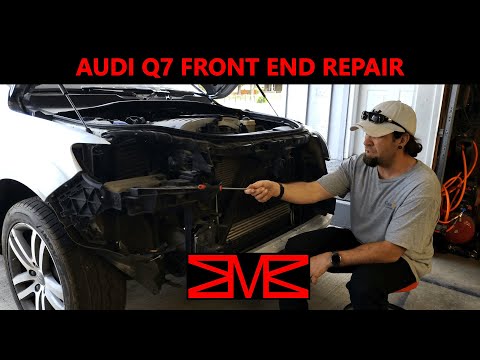 Repairing the Wrecked Audi Q7 - Front End Repair - New Bumper, Hood, Grill, Core Support & Headlight