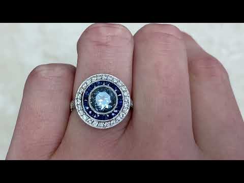 1ct Center Round Aquamarine & Sapphire and Diamond Halo Ring - Colorado Ring - Hand Video
