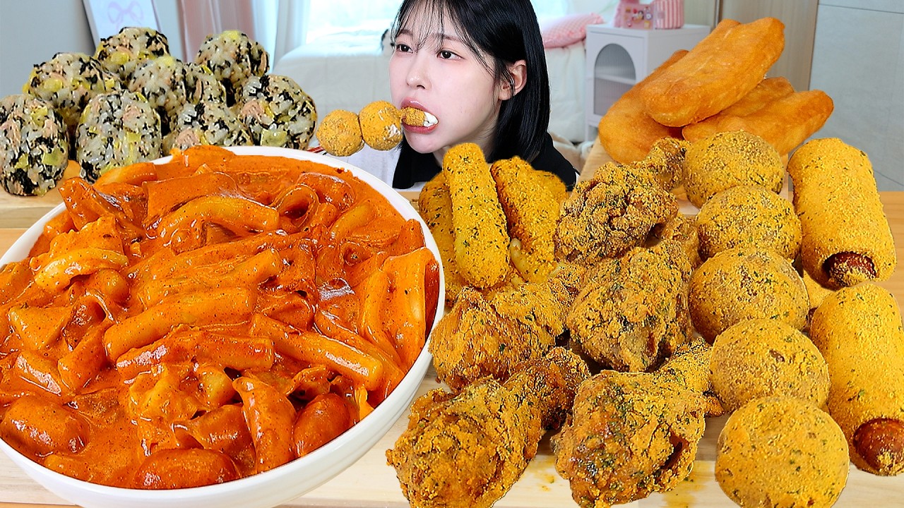 ASMR MUKBANG| 직접 만든 마라 로제 떡볶이 뿌링클 양념치킨 뿌링치즈볼 먹방 & 레시피 FRIED CHICKEN AND Rose Tteokbo