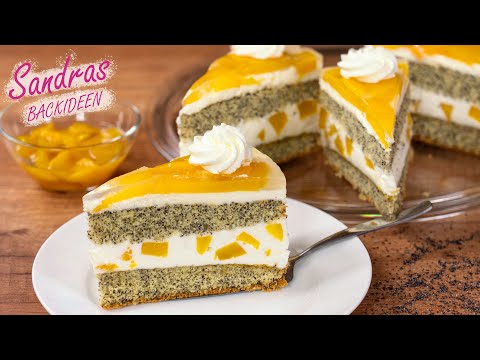Pfirsichtorte mit Mohn - fruchtig und frisch | Mohnkuchen mit Pfirsichen