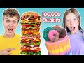 EATING 100,000 Calories for 100,000 SUBSCRIBERS!! 24 Hours Challenge!