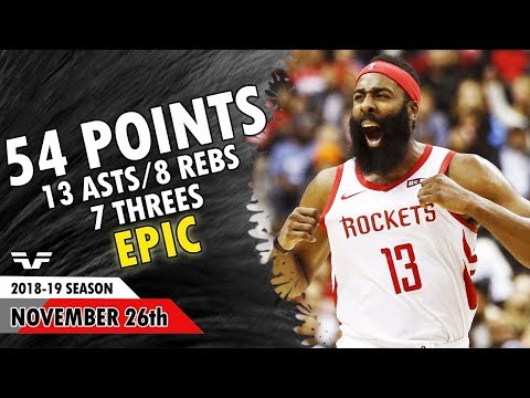 James Harden - 2018.11.26 - Rockets vs Wizards - 54 Points, 13 Asts, 8 Rebs, 3 Stls - EPIC