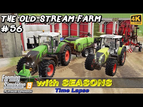 Mowing and raking grass, making 149 silage bales | The Old Stream Farm #56 | FS19 TimeLapse | 4K