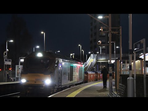 68003+88002 seen at Poole. 6Z95 Winfrith-Crewe 09.01.24