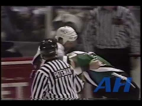 NHL Feb. 11, 1990 Scott Stevens,WSH v Basil McRae,MIN Washington Capitals Minnesota North Stars