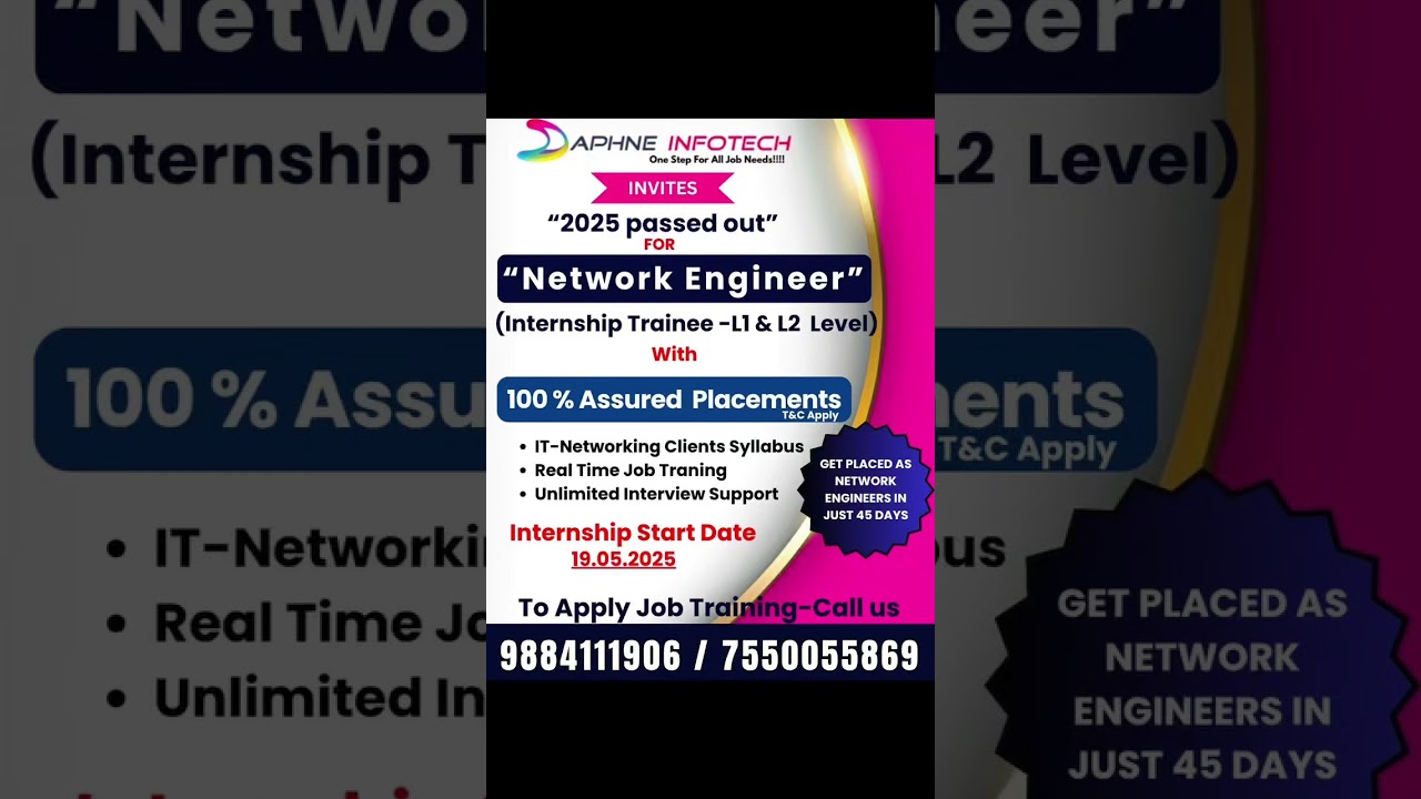 Join as Network Engineer Intern – Starts May 19! Call 9884111906. 100% Placement. Limited seats!
