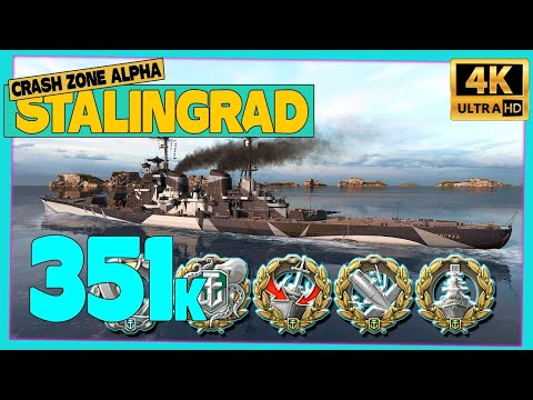 Cruiser Stalingrad on map Crash Zone Alpha, 351k damage - World of Warships