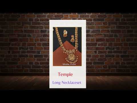 Ruby,Ruby Green Copper,Brass Temple Jewelry Matte Gold Polish Designer Wear Long Necklace Set