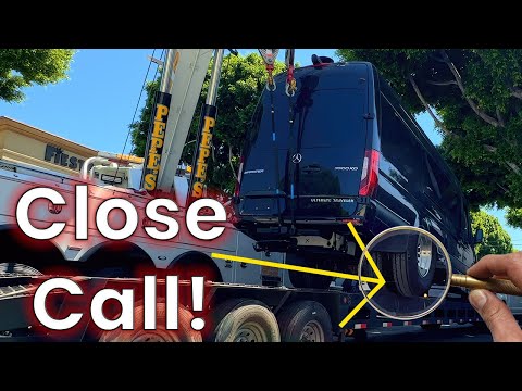 Backing Up Fail - $225,000 Mercedes Sprinter Almost Fell Off Trailer!