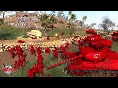 1000 Red Army Attack Hill 420 | ROCKET ARTILLERY | Army Men Of War Legends