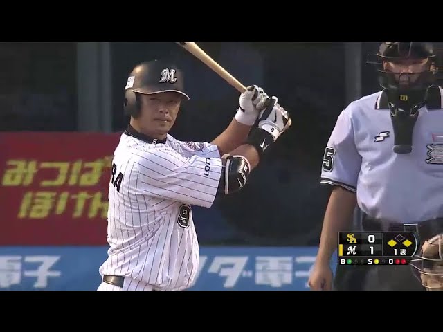 1回裏 マリーンズ・福浦 今季2度目のスタメンで存在感を見せるタイムリーヒット!! 通算1846安打目!!2014/7/16 M-H