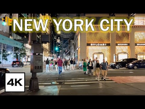 1-Hour New York City · Night Walking Tour · 4K
