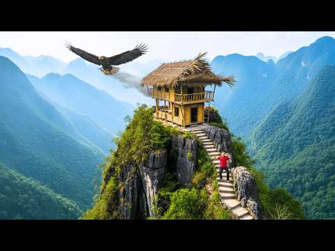 48 Hours Alone on a Cliff: Building a Tree Shelter to Escape Wild Animals | Complete Survival Guide