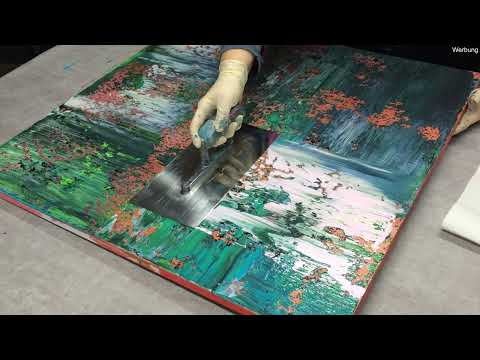 Squeegee technique as upcycling | abstract acrylic painting | with black, reflex colours and goldmix