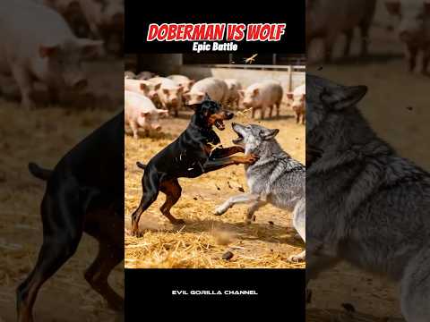 Doberman dog vs Wolf!! #doberman #wolf