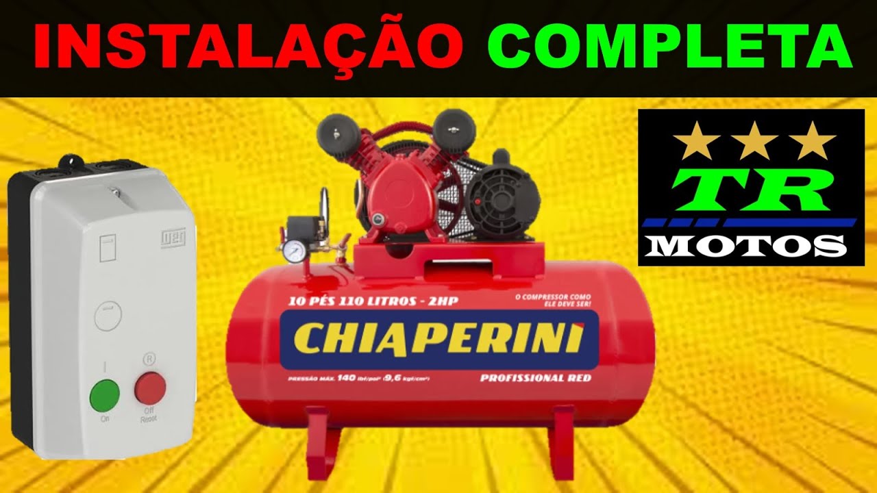 COMPRESSOR CHIAPERINI RED 10 PÉS 110 LITROS - INSTALAÇÃO COMPLETA COM CHAVE ELETROMAGNÉTICA WEG
