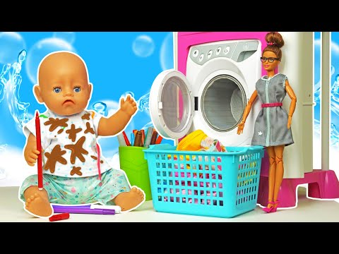 Baby Annabell -nukke ja lelupesukone | Likaiset vaatteet ja lasten leikit nukkejen kanssa