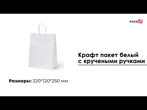 Крафт пакет белый с кручеными ручками, 220*120*250 (Ш*Г*В) мм