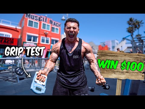 Testing Strangers Grip Strength at Muscle Beach **cash prize**