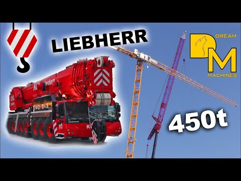 450t LIEBHERR LTM 1450-8.1 mobile crane assembled with luffing jib mounting tower crane