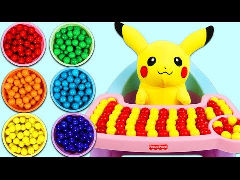 Feeding Pokemon Pikachu Rainbow Gumballs!