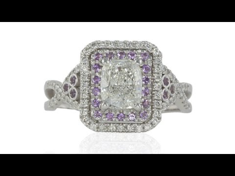 Diamond Engagement Ring with Twisted Shank and Amethyst Halo LS1243
