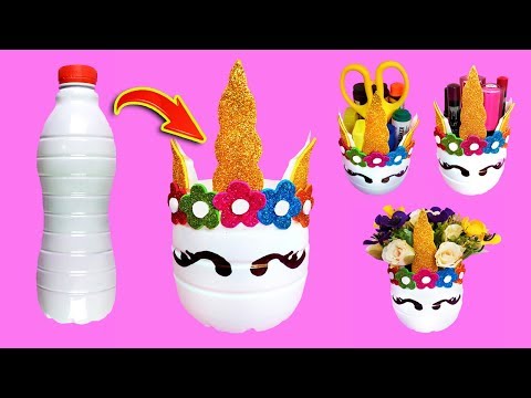 ORGANIZADOR MULTIUSOS UNICORNIO CON BOTELLAS DE PLÁSTICO / DIY UNICORNIO DE PET/  bottle craft ideas