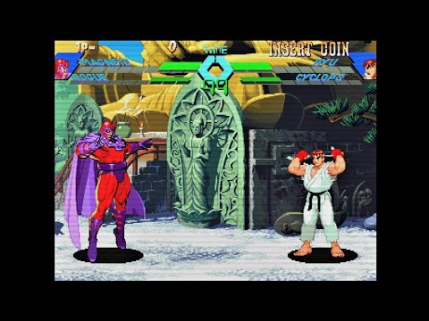 Magneto & Rogue vs Ryu & Cyclops (Hardest AI) - X-Men vs Street Fighter (Arcade HD)