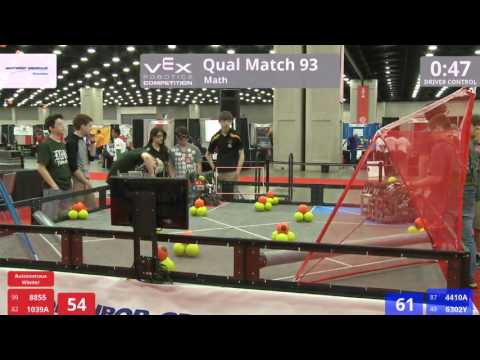 VEX Worlds 2016 - VRC High School - Math - Qual 93 (8855 1039A) 166 vs 120 (4410A 6302Y)