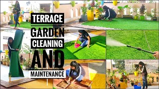 Terrace garden cleaning and maintenance |Cleaning artificial turf/grass/lawn | Deep cleaning | DIY