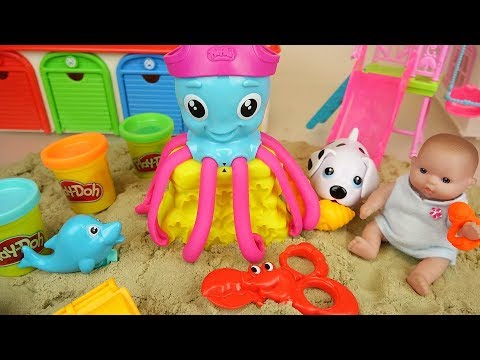 Play doh Octopus and baby doll sand toys play