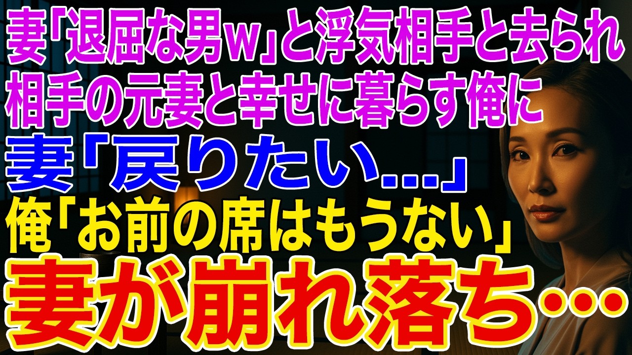 【修羅場】妻「退屈な男ｗ」と浮気相手と去られた俺。相手の元妻と幸せに暮らす俺に妻「戻りたい...」俺「お前の席はもうない」➡妻が崩れ落ち...