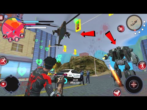 Rope Hero (Rope Hero Destroy Car Robot & Helicopter) Rope Hero With Machine Gun- Android Gameplay HD