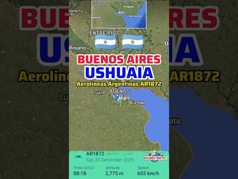 Buenos Aires to Ushuaia 🇦🇷 Flight Route | Aerolíneas Argentinas AR1872 #skylinestraffic #aviation