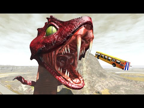 Jumping Cars into the Giant Lizard Mouth - BeamNG.Drive