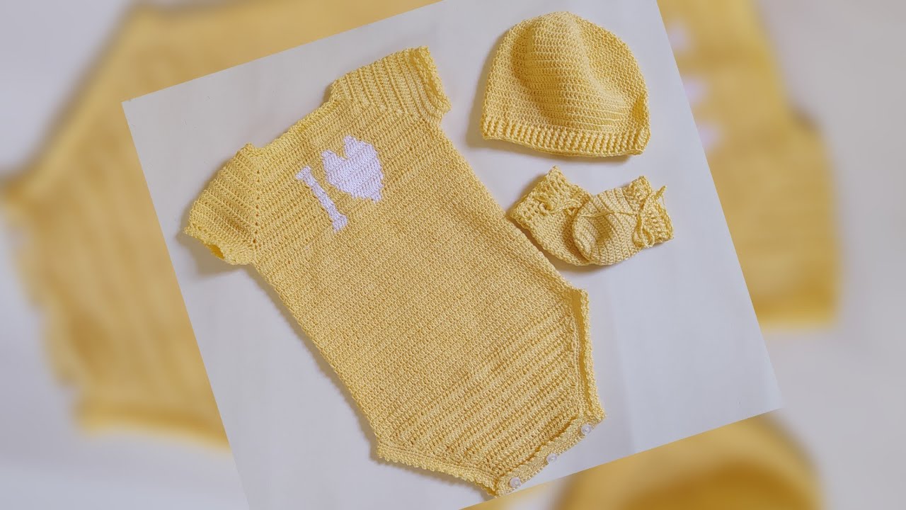 Body o pelele tejido a crochet para bebes (0_3) meses (técnica de tapestry)