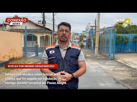 Vídeo: Defesa Civil atualiza sobre buscas por criança que foi sugada por tubulação de córrego durante temporal em Pouso Alegre.