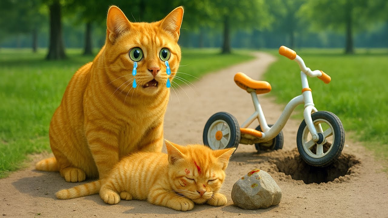 Kitten Falls Off the Cycle, Mama Cat Can't Stop Crying, Takes Kitten to Hospital 😿❤️ #cat #cute