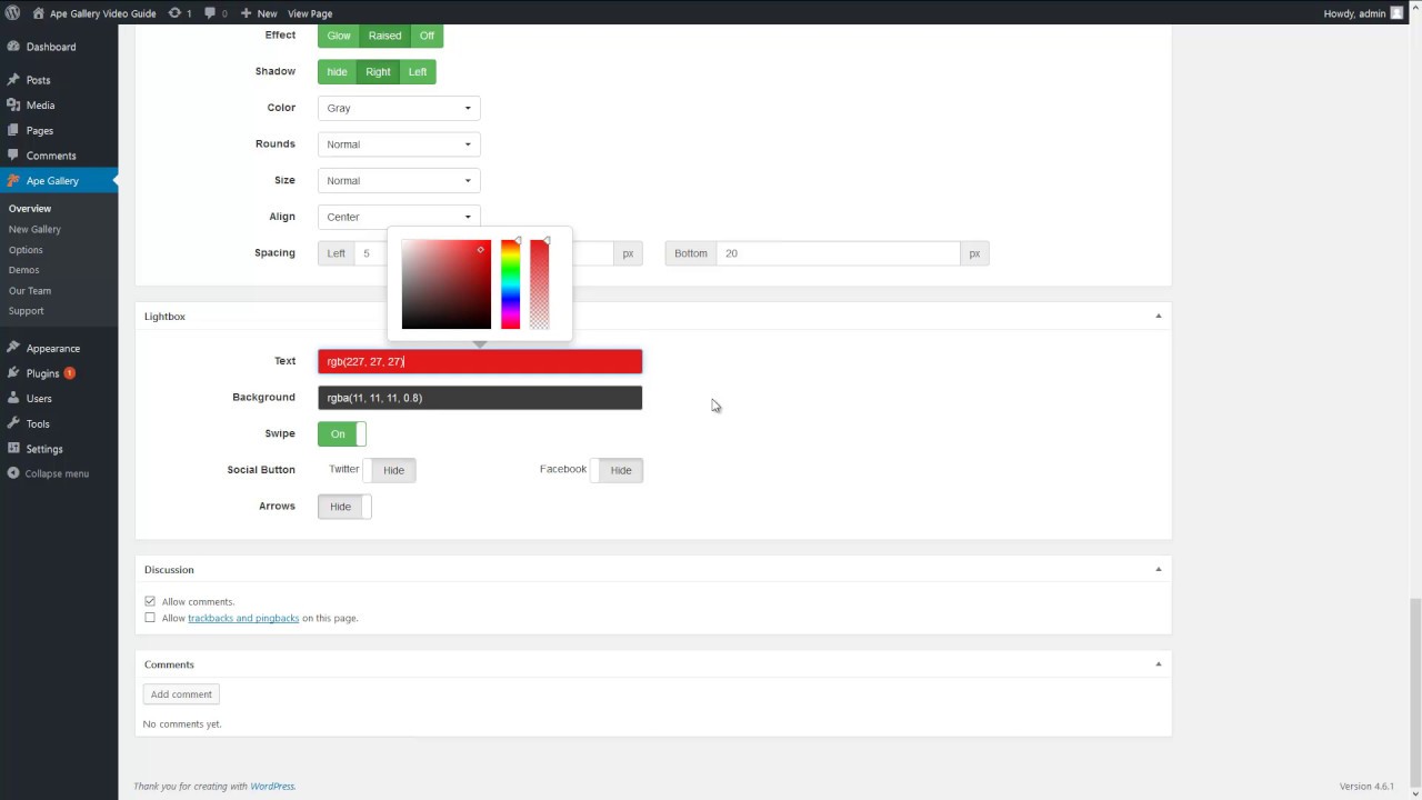 Wordpress Gallery - lightbox settings
